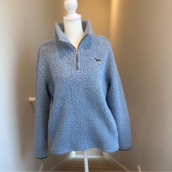 Victoria's Secret Pink Blue Fleece Women's Quarterzip Sweatshirt XS - Picture 1 of 5